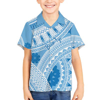 Bula Fiji Classic Masi Tapa Family Matching Summer Maxi Dress and Hawaiian Shirt Turquoise LT7 Son's Shirt Turquoise - Polynesian Pride