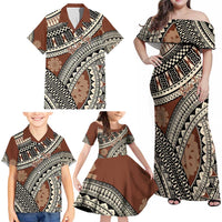 Bula Fiji Classic Masi Tapa Family Matching Off Shoulder Maxi Dress and Hawaiian Shirt Vintage Brown LT7 - Polynesian Pride
