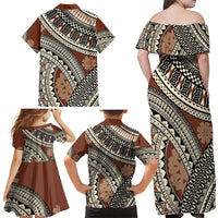 Bula Fiji Classic Masi Tapa Family Matching Off Shoulder Maxi Dress and Hawaiian Shirt Vintage Brown LT7 - Polynesian Pride