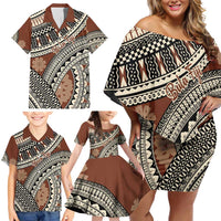 Bula Fiji Classic Masi Tapa Family Matching Off Shoulder Short Dress and Hawaiian Shirt Vintage Brown LT7 - Polynesian Pride