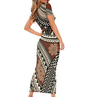 Bula Fiji Classic Masi Tapa Family Matching Short Sleeve Bodycon Dress and Hawaiian Shirt Vintage Brown LT7 - Polynesian Pride