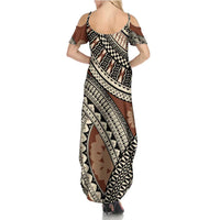 Bula Fiji Classic Masi Tapa Family Matching Summer Maxi Dress and Hawaiian Shirt Vintage Brown LT7 - Polynesian Pride