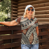 Bula Fiji Classic Masi Tapa Women Polo Shirt Vintage Brown - Polynesian Pride