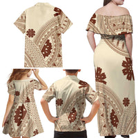 Bula Fiji Classic Masi Tapa Family Matching Off Shoulder Maxi Dress and Hawaiian Shirt Vintage Beige LT7 - Polynesian Pride