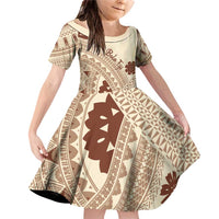 Bula Fiji Classic Masi Tapa Family Matching Off Shoulder Short Dress and Hawaiian Shirt Vintage Beige LT7 Daughter's Dress Beige - Polynesian Pride