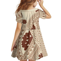 Bula Fiji Classic Masi Tapa Family Matching Off Shoulder Short Dress and Hawaiian Shirt Vintage Beige LT7 - Polynesian Pride