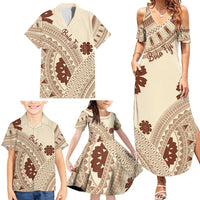 Bula Fiji Classic Masi Tapa Family Matching Summer Maxi Dress and Hawaiian Shirt Vintage Beige LT7 - Polynesian Pride