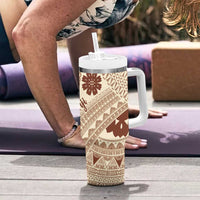 Bula Fiji Classic Masi Tapa Tumbler With Handle Vintage Beige - Polynesian Pride