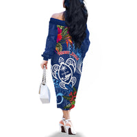 Guam Christmas Family Matching Off Shoulder Long Sleeve Dress and Hawaiian Shirt Turtle Mix Tapa Felis Pasgua LT7 - Polynesian Pride