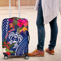 Guam Christmas Luggage Cover Turtle Mix Tapa Felis Pasgua LT7 Blue - Polynesian Pride