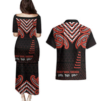 Maori Waitangi Couples Matching Puletasi and Hawaiian Shirt Kotahitanga Poutama Mix Whakairo - Polynesian Pride