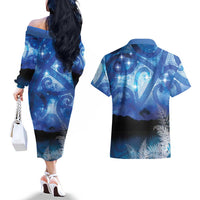 NZ Maori Matariki Scenery Couples Matching Off The Shoulder Long Sleeve Dress and Hawaiian Shirt Galaxy Sky