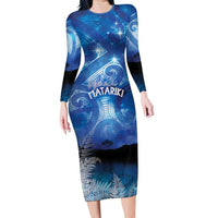 NZ Maori Matariki Scenery Family Matching Long Sleeve Bodycon Dress and Hawaiian Shirt Galaxy Sky LT7 Mom's Dress Galaxy - Polynesian Pride