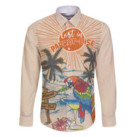 Personalized Christmas In July - Hawaii Retro Family Matching Off The Shoulder Long Sleeve Dress and Hawaiian Shirt Lost In Parrot-dise LT7 Dad's Shirt - Long Sleeve Beige - Polynesian Pride