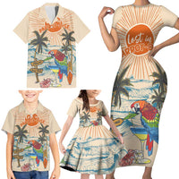 Personalized Christmas In July - Hawaii Retro Family Matching Short Sleeve Bodycon Dress and Hawaiian Shirt Lost In Parrot-dise LT7 - Polynesian Pride