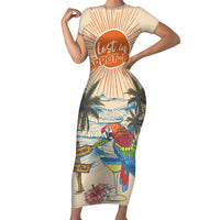 Personalized Christmas In July - Hawaii Retro Family Matching Short Sleeve Bodycon Dress and Hawaiian Shirt Lost In Parrot-dise LT7 Mom's Dress Beige - Polynesian Pride