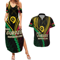 Personalised Vanuatu Couples Matching Summer Maxi Dress and Hawaiian Shirt 43rd Hapi Indipendens Long LT7 Black - Polynesian Pride