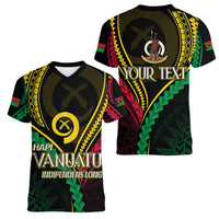 Personalised Vanuatu Women V Neck T Shirt 43rd Hapi Indipendens Long LT7 - Polynesian Pride
