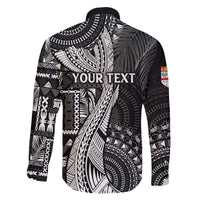 Fiji Rugby Personalised Bula Masi Family Matching Off The Shoulder Long Sleeve Dress and Hawaiian Shirt Fish Tail Kaivity Cibi - Black LT7 - Polynesian Pride