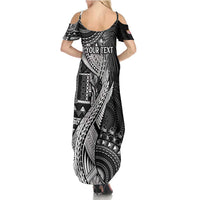 Fiji Rugby Personalised Bula Masi Family Matching Summer Maxi Dress and Hawaiian Shirt Fish Tail Kaivity Cibi - Black