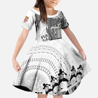 Fiji Rugby Personalised Bula Masi Family Matching Long Sleeve Bodycon Dress and Hawaiian Shirt Fish Tail Kaivity Cibi - White