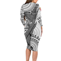 Fiji Rugby Personalised Bula Masi Long Sleeve Bodycon Dress Fish Tail Kaivity Cibi - White
