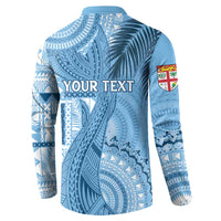 Fiji Rugby Personalised Bula Masi Button Sweatshirt Fish Tail Kaivity Cibi - Turquoise