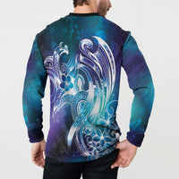 Aloha Hawaii Turtle Button Sweatshirt Teal Purple Ribbon - Polynesian Pride