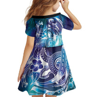 Aloha Hawaii Turtle Family Matching Off The Shoulder Long Sleeve Dress and Hawaiian Shirt Teal Purple Ribbon LT7 - Polynesian Pride