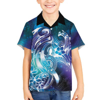 Aloha Hawaii Turtle Family Matching Short Sleeve Bodycon Dress and Hawaiian Shirt Teal Purple Ribbon LT7 Son's Shirt Purple Teal - Polynesian Pride