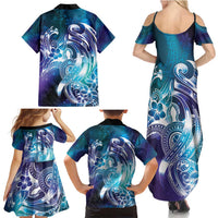 Aloha Hawaii Turtle Family Matching Summer Maxi Dress and Hawaiian Shirt Teal Purple Ribbon LT7 - Polynesian Pride