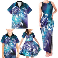 Aloha Hawaii Turtle Family Matching Tank Maxi Dress and Hawaiian Shirt Teal Purple Ribbon LT7 - Polynesian Pride