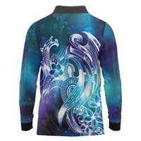 Aloha Hawaii Turtle Long Sleeve Polo Shirt Teal Purple Ribbon LT7 - Polynesian Pride