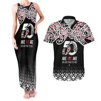 Kia Kaha Te Reo Maori Couples Matching Tank Maxi Dress and Hawaiian Shirt 50 Years Mo Ake Tonu Te Reo LT7 Black - Polynesian Pride