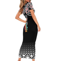 Kia Kaha Te Reo Maori Short Sleeve Bodycon Dress 50 Years Mo Ake Tonu Te Reo - Polynesian Pride