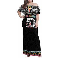 50 Years Kia Kaha Te Reo Maori Family Matching Off Shoulder Maxi Dress and Hawaiian Shirt Ake Ake Ake! LT7 Mom's Dress White - Polynesian Pride