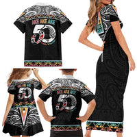 50 Years Kia Kaha Te Reo Maori Family Matching Short Sleeve Bodycon Dress and Hawaiian Shirt Ake Ake Ake! LT7 - Polynesian Pride