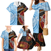 Personalised Fiji and Australia Family Matching Mermaid Dress and Hawaiian Shirt Masi Patterns Mix Aboriginal Art LT7 - Polynesian Pride