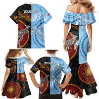Personalised Fiji and Australia Family Matching Mermaid Dress and Hawaiian Shirt Masi Patterns Mix Aboriginal Art LT7 - Polynesian Pride