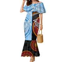 Personalised Fiji and Australia Family Matching Mermaid Dress and Hawaiian Shirt Masi Patterns Mix Aboriginal Art LT7 Mom's Dress Colorful - Polynesian Pride