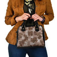 Vintage Hawaii Shoulder Handbag Hibiscus Mix Hawaiian Quilt Patches - Brown LT7 - Polynesian Pride