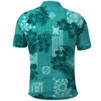 Vintage Hawaii Polo Shirt Hibiscus Mix Hawaiian Quilt Patches - Teal LT7 - Polynesian Pride