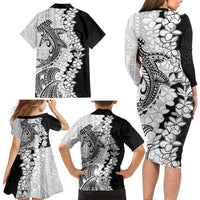 Polynesian Plumeria Lei Family Matching Long Sleeve Bodycon Dress and Hawaiian Shirt with Hammerhead Shark LT7 - Polynesian Pride