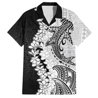 Polynesian Plumeria Lei Family Matching Short Sleeve Bodycon Dress and Hawaiian Shirt with Hammerhead Shark LT7 Dad's Shirt - Short Sleeve Black - Polynesian Pride