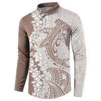 Polynesian Beige Plumeria Lei Button Sweatshirt with Hammerhead Shark