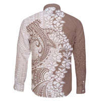 Polynesian Beige Plumeria Lei Family Matching Long Sleeve Bodycon Dress and Hawaiian Shirt with Hammerhead Shark LT7 - Polynesian Pride