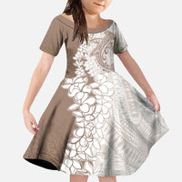 Polynesian Beige Plumeria Lei Family Matching Mermaid Dress and Hawaiian Shirt with Hammerhead Shark LT7 Daughter's Dress Beige - Polynesian Pride