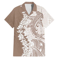 Polynesian Beige Plumeria Lei Family Matching Mermaid Dress and Hawaiian Shirt with Hammerhead Shark LT7 Dad's Shirt - Short Sleeve Beige - Polynesian Pride