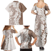 Polynesian Beige Plumeria Lei Family Matching Summer Maxi Dress and Hawaiian Shirt with Hammerhead Shark LT7 - Polynesian Pride
