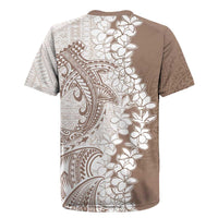 Polynesian Beige Plumeria Lei Rugby Jersey with Hammerhead Shark LT7 - Polynesian Pride